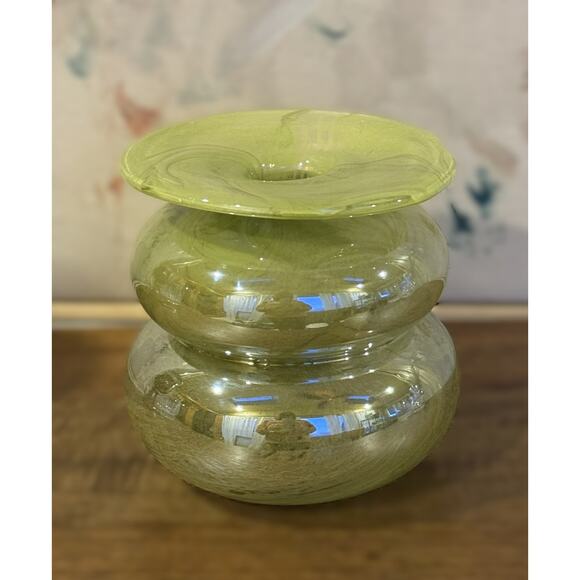 Vintage Green Bubble Glass Vase โ Stacked Art Glass, MCM Hand-Blown Floral Vase - Picture 2 of 4